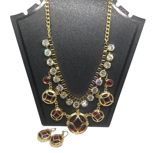 𝅺Gold tone costume statement cocktail evening jewelry set necklace and earrings